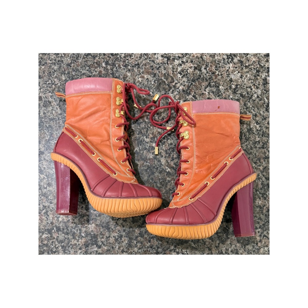Michael Kors Slicker‎ heel duck boots Women Colorblock Orange Burgundy Pink Sz 7
